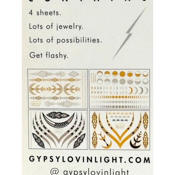 Flash Tattoos Lunar Love Authentic Metallic Temporary Tattoos 4 Sheet Pack - Picture 9 of 12